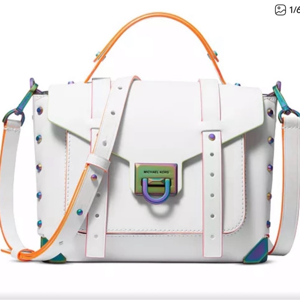 Michael Kors White Satchel with Multicolor Accents